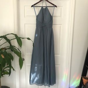 Dusty Blue Halter Dress- Weddington Way